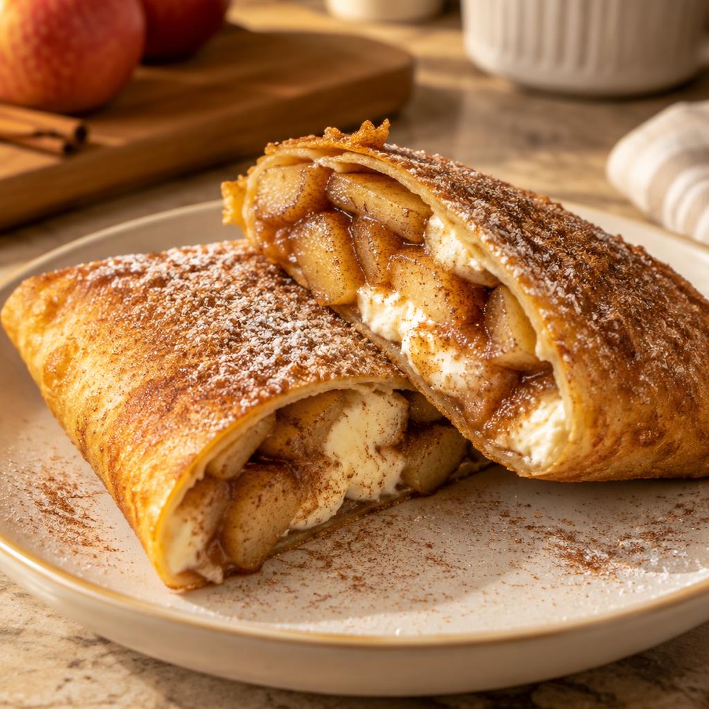 Air fryer apple cheesecake wrap ready to eat