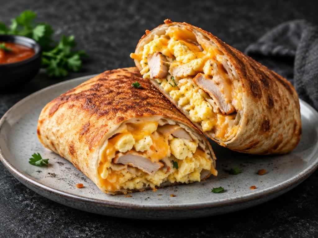 Air fryer breakfast burrito plated and ready to eat