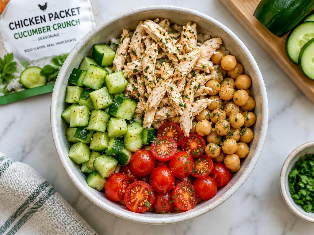 Chicken packet cucumber crunch bowl served