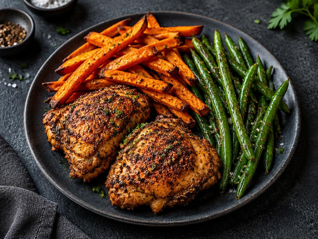 Air fryer chicken strips and sweet potato fries served