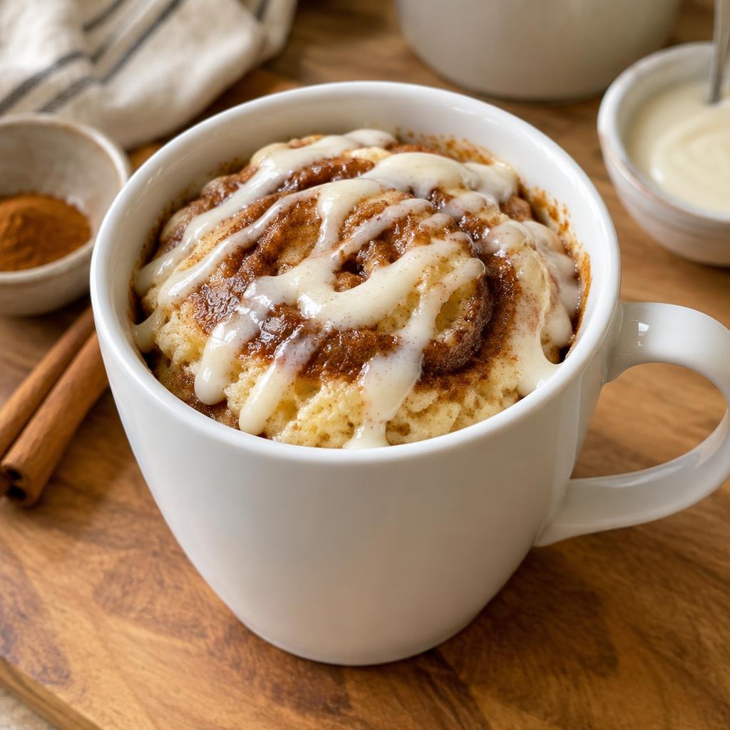 Cinnamon roll protein mug cake ready to eat