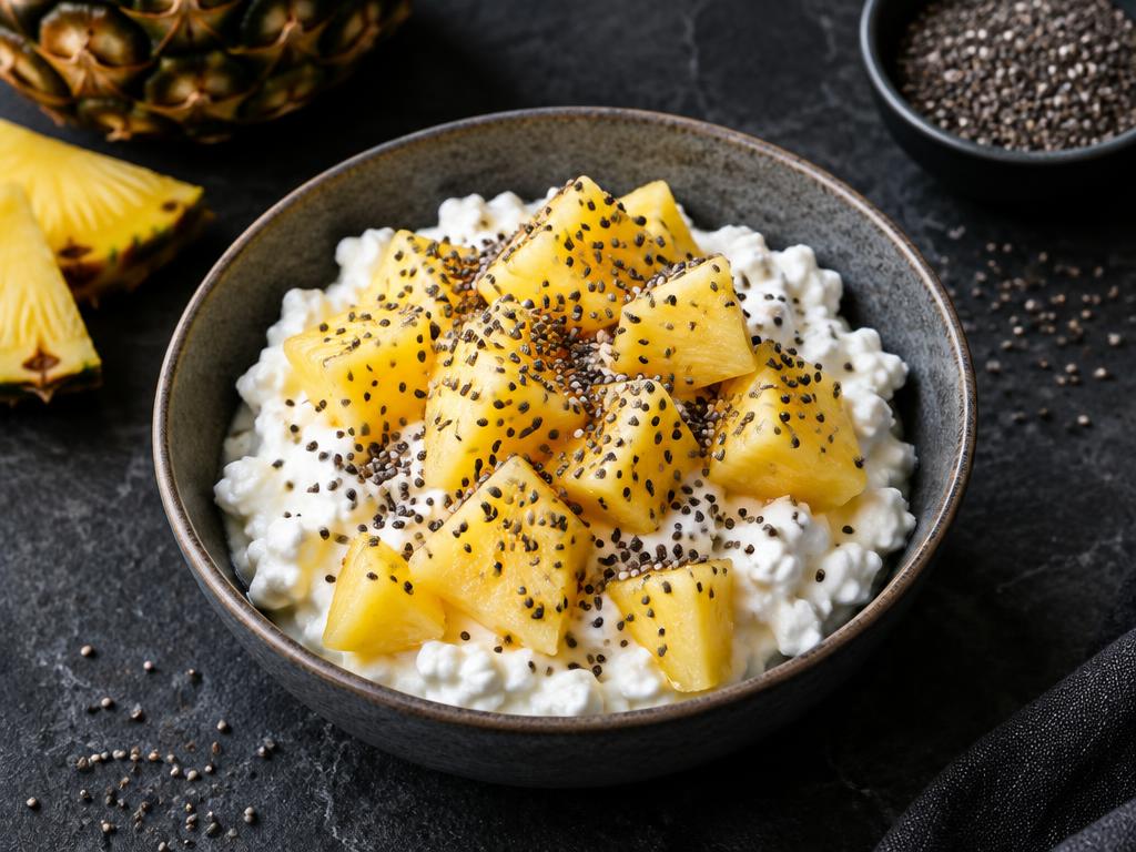 Cottage cheese and pineapple bowl served