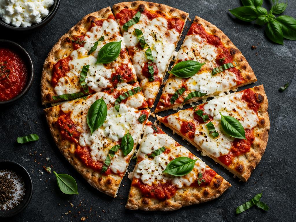 Cottage cheese flatbread pizza plated and ready to eat