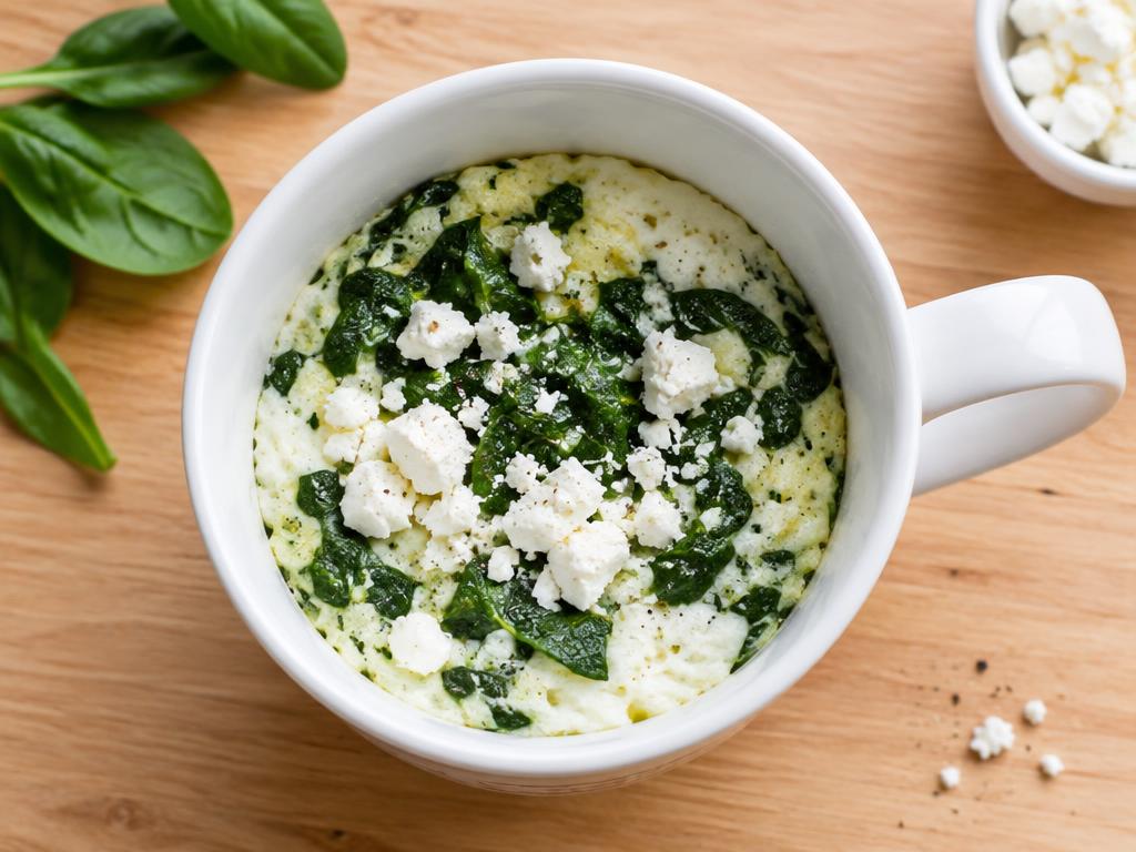 Microwave egg white, spinach and feta mug served