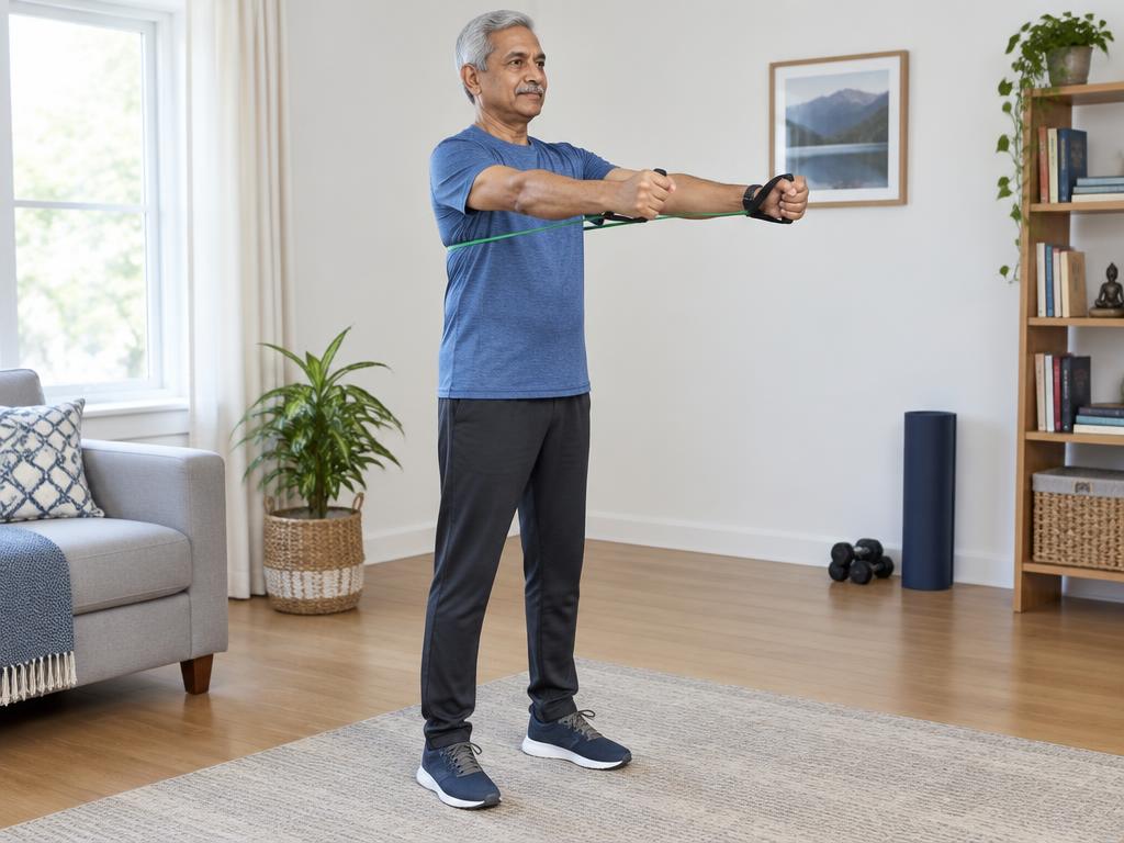 Standing band chest press correct form preview