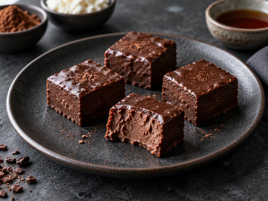 No-bake chocolate protein fudge ready to eat