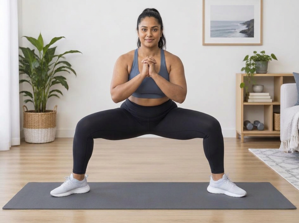 Demonstration of Sumo squats — Inner thigh, glutes