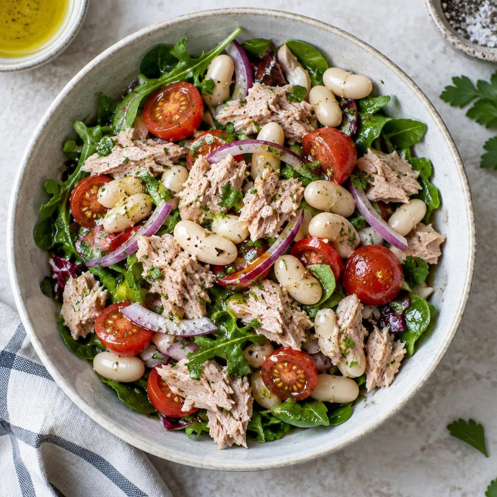 Tuna and white bean salad served in a bowl