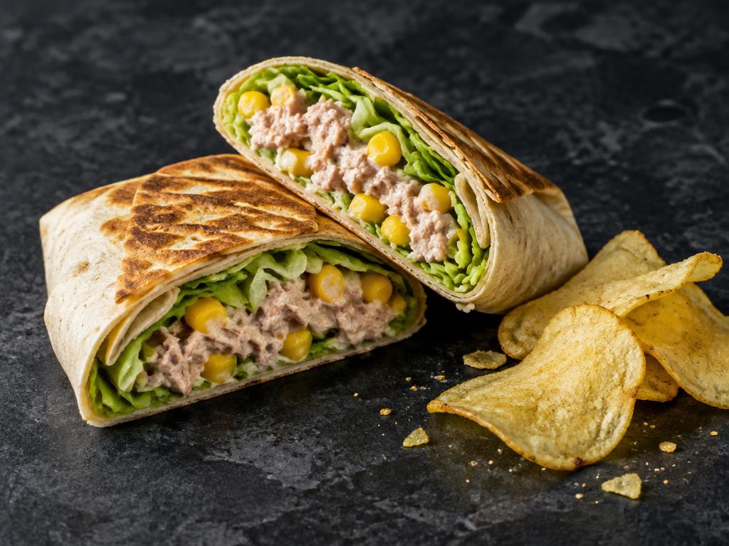 Tuna crunch wrap served