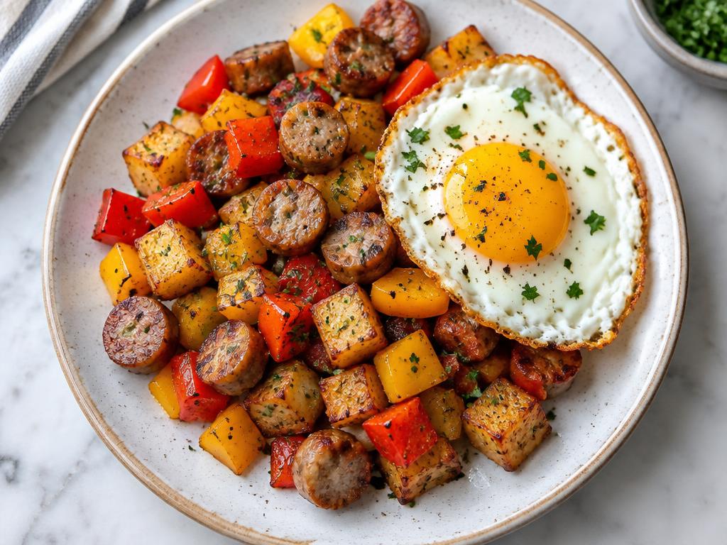 Air fryer turkey sausage and pepper hash served
