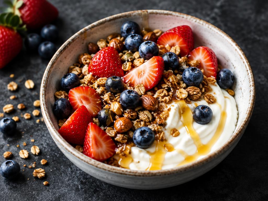 Greek yogurt crunch bowl served